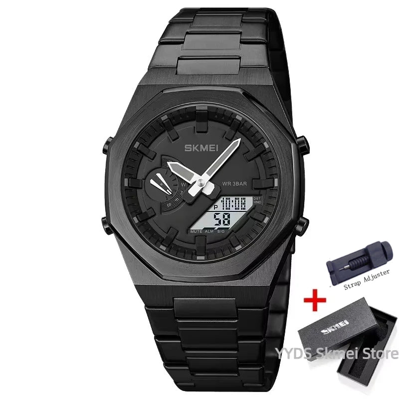SKMEI Luxury Quartz Watch for Men Sport Stainless Steel Digital LED Display Waterproof Wristwatches Mens Clock Reloj Hombre 1816