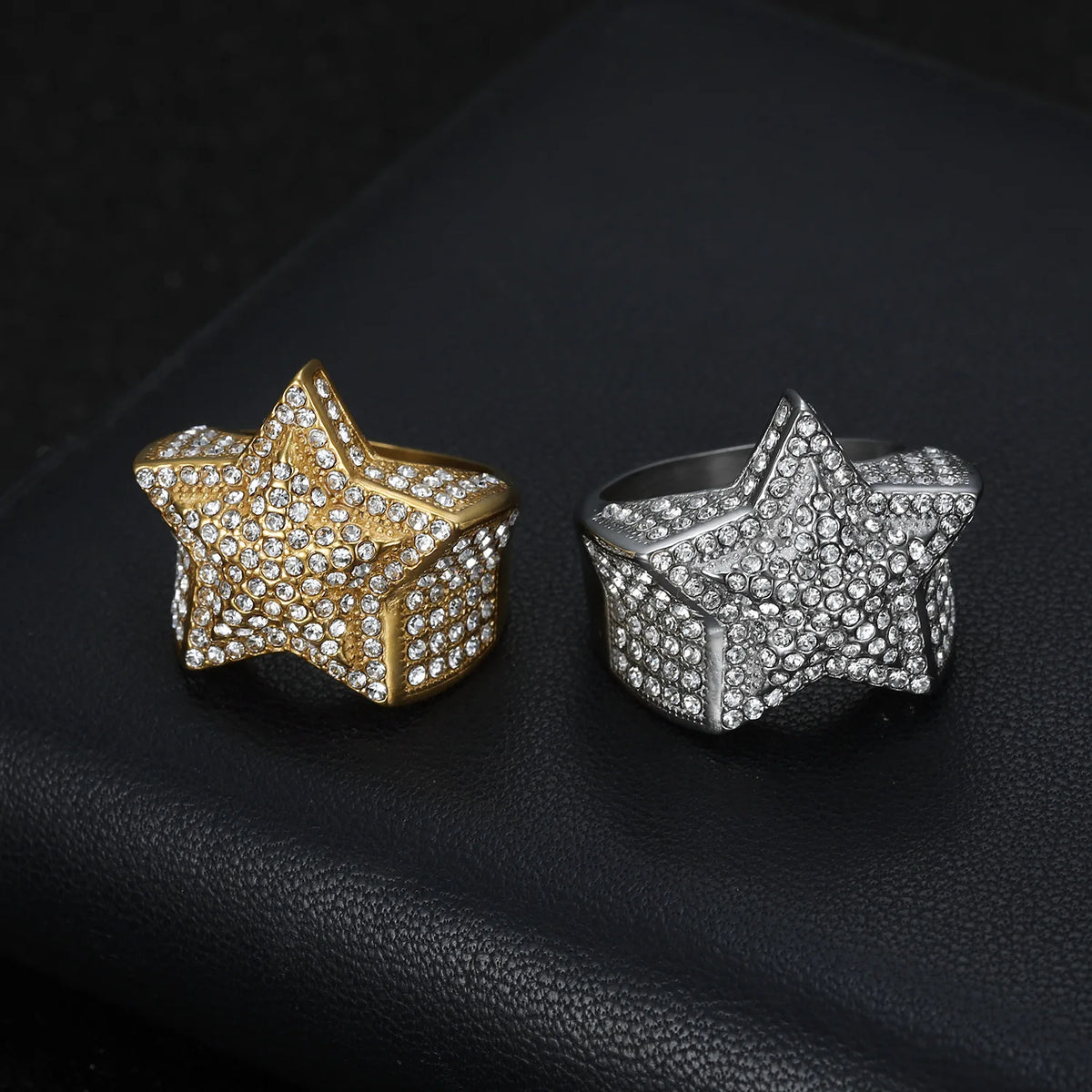 Men's five pointed star Rings Black Punk Crusaders Band Rings rhinestone for Mens Stainless Steel Signet Rings Jewelry