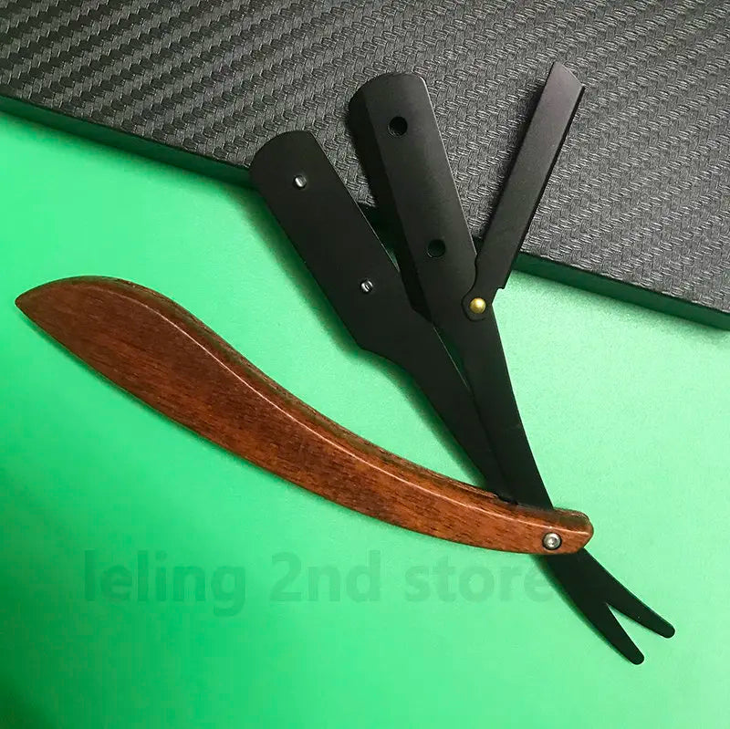 Wood Men Shaving Barber Tools Hair Razor Folding Shaving Knife Stainless Steel Straight razor Holder