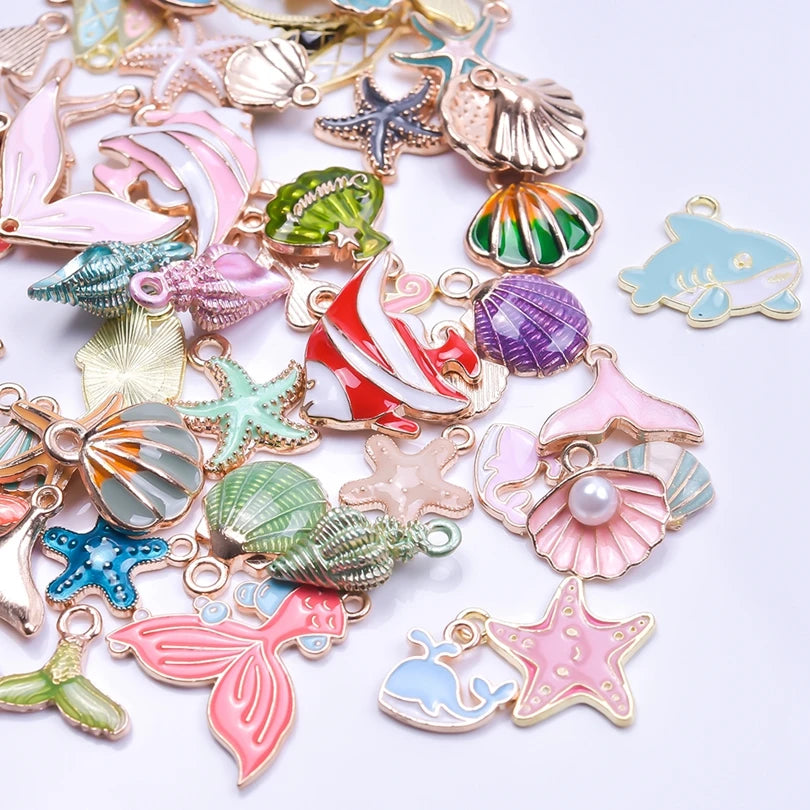 30/50/100PCS Mixed Gold Color Alloy Enamel Cute Heart Flower Fruit Charms Pendant For DIY Earrings Bracelet Jewelry Accessories