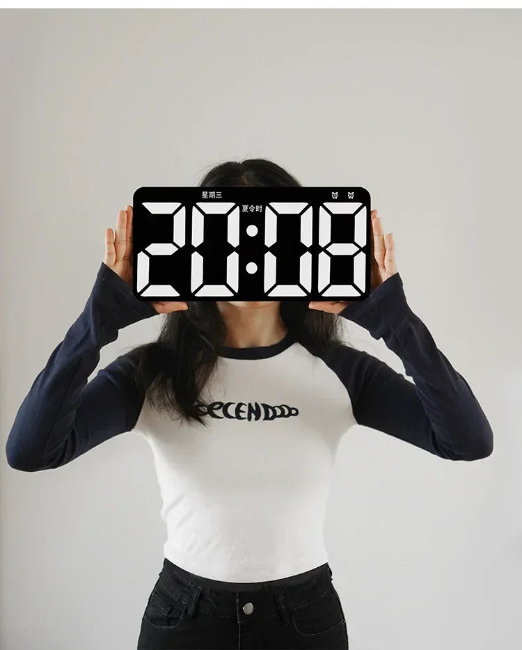 Minimalist LED Digital Wall Clock with Remote Control Adjustable Brightness Countdown Timer Modern Home Office Alarm Clock