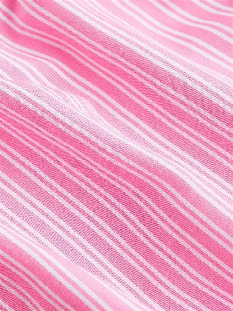 Striped Letter Label Shorts for Women Summer Casual Pink Elastic Waist Shorts Streetwear
