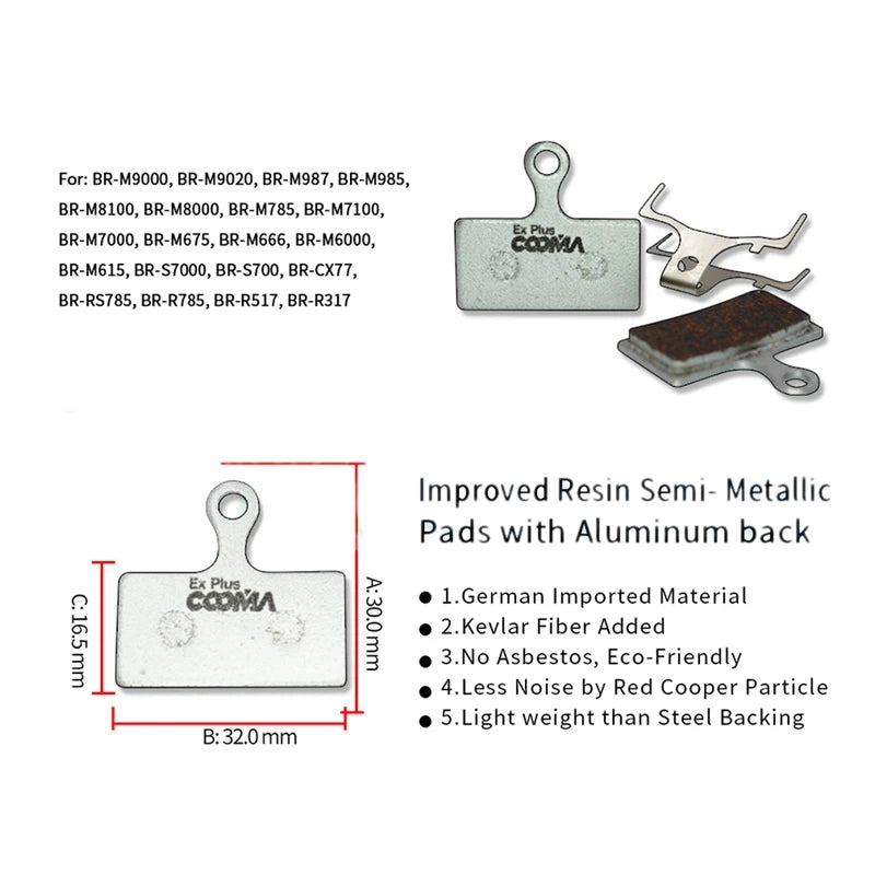 COOMA SPORT 4 Pairs Ex Plus Bicycle Disc Brake Pads For Shimano XTR M9000 Deore XT M8000 M785 M615 SLX Deore,R785,RS785,CX77