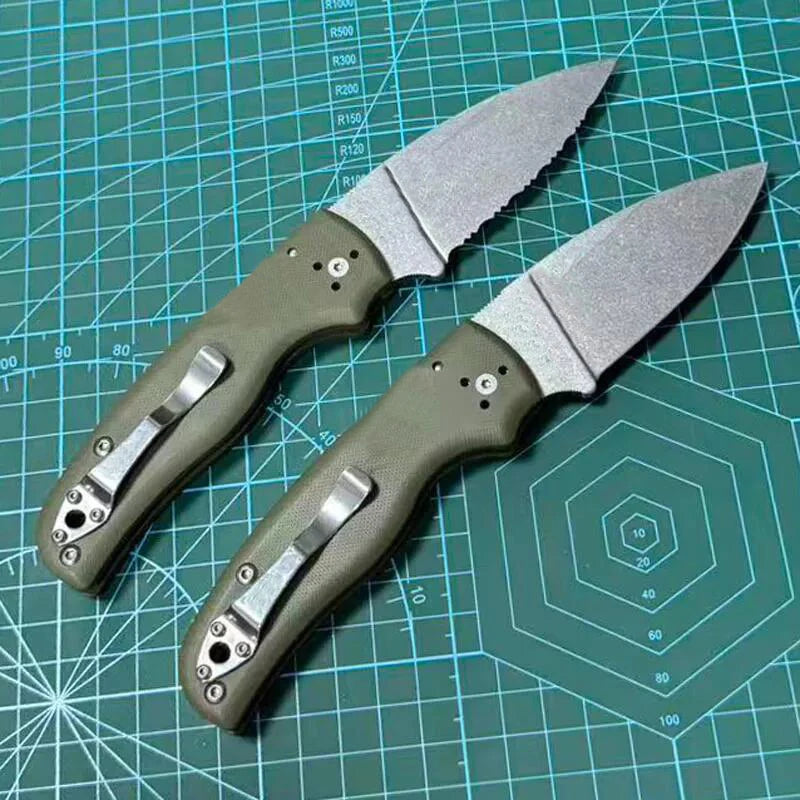 Liei Store Spy-C229GP Folding Knife 3.46" S30V Stonewashed Serrated Blade, G10 Handles - C229