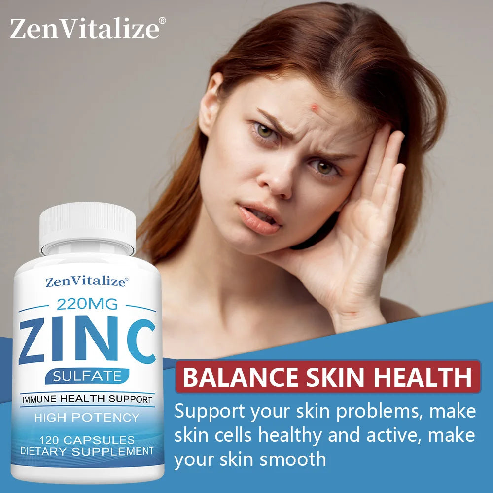 ZenVitalize Zinc 220Mg [High Potency] Supplement – Zinc Sulfate for Immune Support System