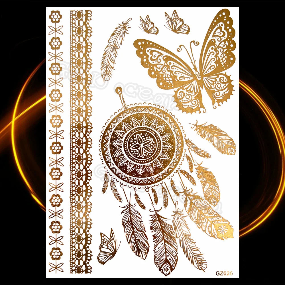 1PC Summer Style Men Women Body Art Gold Metallic Tattoo Sticker HYS-101 Chain Bracelet Fake Jewelry Waterproof Temporary Tattoo