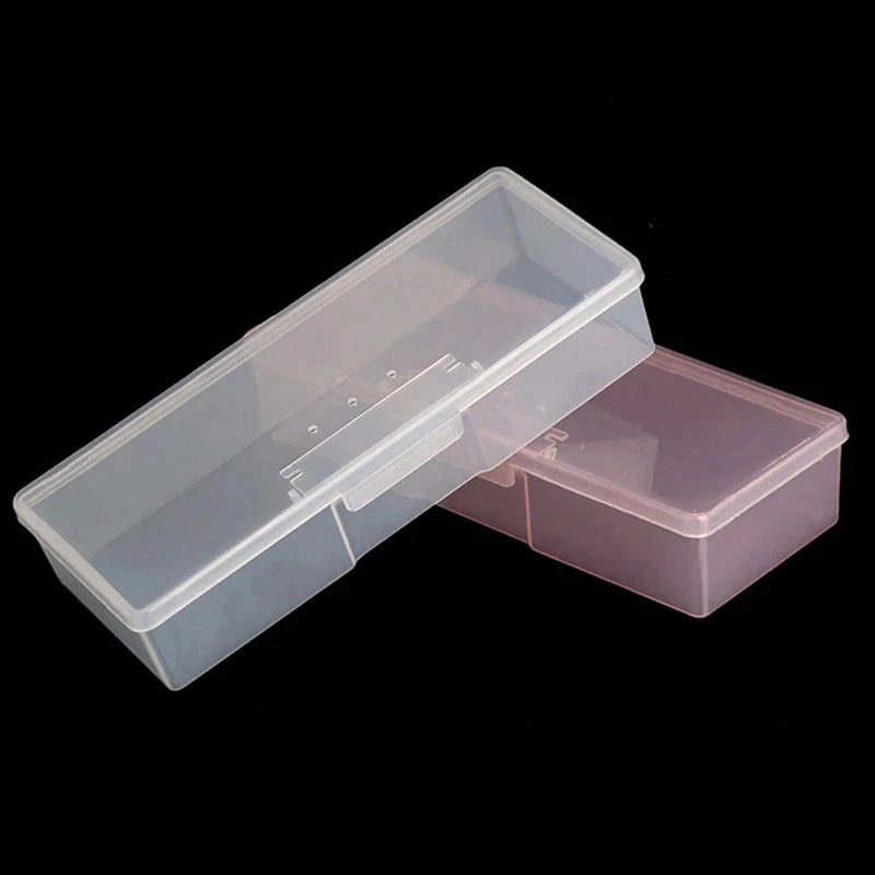 1PC Nail Art Rectangle Plastic Transparent Storage Box Nail Rhinestone Brush Pen Buffer Grinding Files Container Case