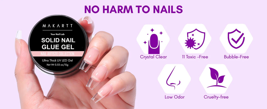Makartt Solid Nail Gel for Acrylic Nail Tips Glue Gel Curing Needed UV Cured for Press On Nails Fake Nails Solid Nail Adhesive