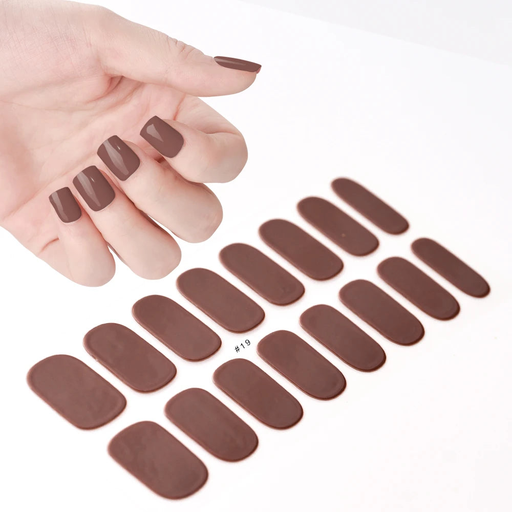 16Tips UV Semi Cured Nail Stickers White&Pink Lamp Gel Nail Polish Wraps Full Cover Adhesive Nails Decals Sliders Lamp Neede Y&F