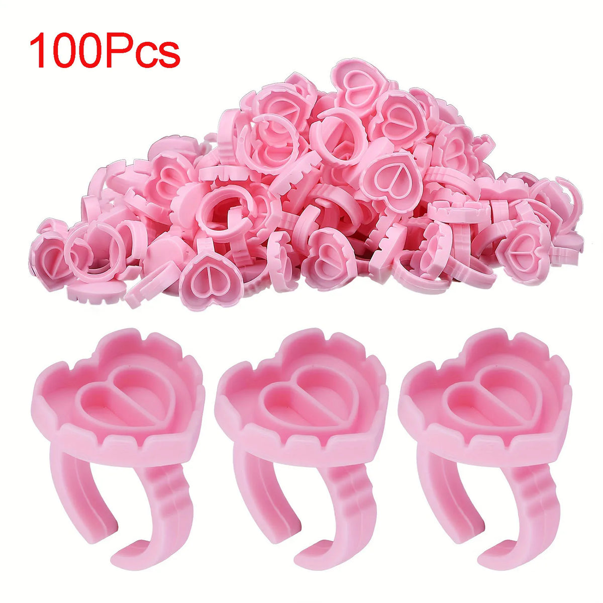 100 PCS Glue Rings for Eyelash Extensions Disposable Lovely Heart Blossom Cups Makeup Plastic Nail Art Supplies
