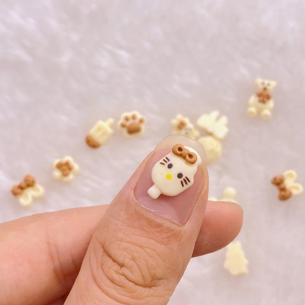 50 pieces mini cute cartoon popsicles, bear, rabbit series nail art charm flat bottom 3D nail decoration DIY nail accessories