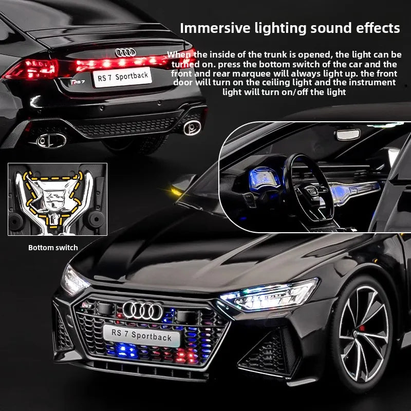 1:18 RS7 Sportback Black Warrior Supercar Diecast Alloy Model Car Remote Control Sound & Light Collect Hobby Model Ornament Gift