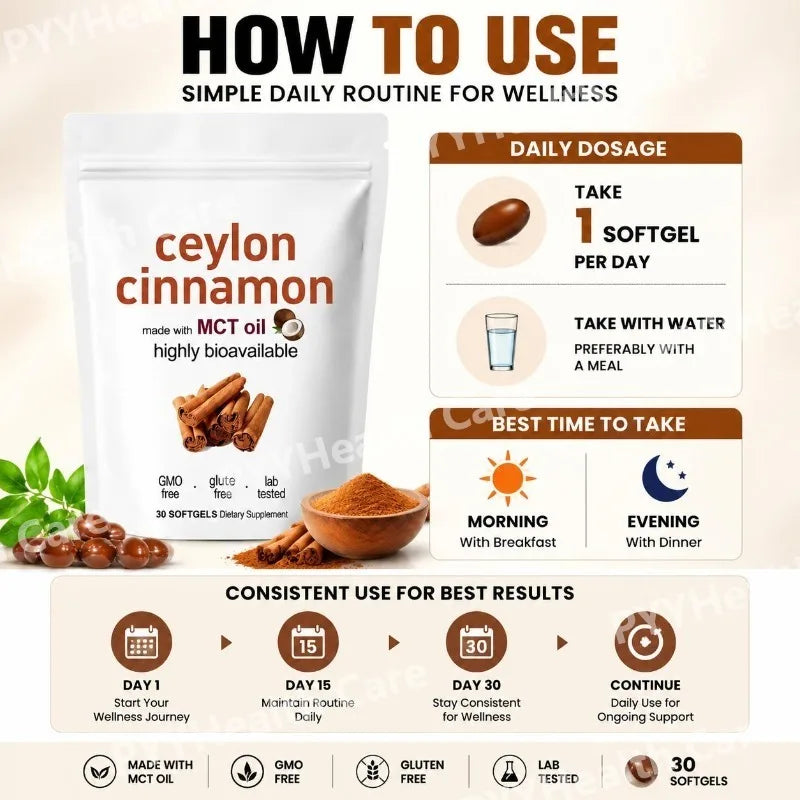 Ceylon Cinnamon Extract Softgels Supports Glucose Metabolism and Cardiovascular Wellness 30 Softgels