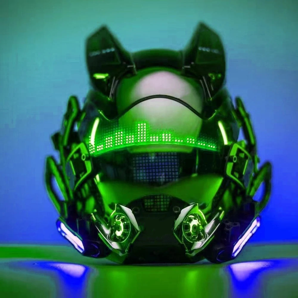 Cyber punk Mask LED Hairstyle Braid Halloween Christmas Role Playing Helmet Party Adult Gift ﻿