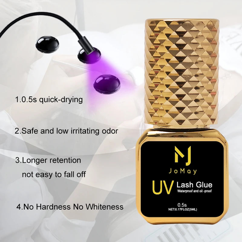JOMAY 3 Bottles 5ml UV Glue Black Lash Glue for Eyelash Extensions Low Irritation 0.5 Second Fast Drying Glue UV Makeup Products