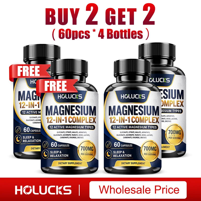 Magnesium Complex 700mg 12 in 1 Supplement, Support Heart & Bone Health, Aid Relaxation, Improve Muscle Strength, Boost Immune