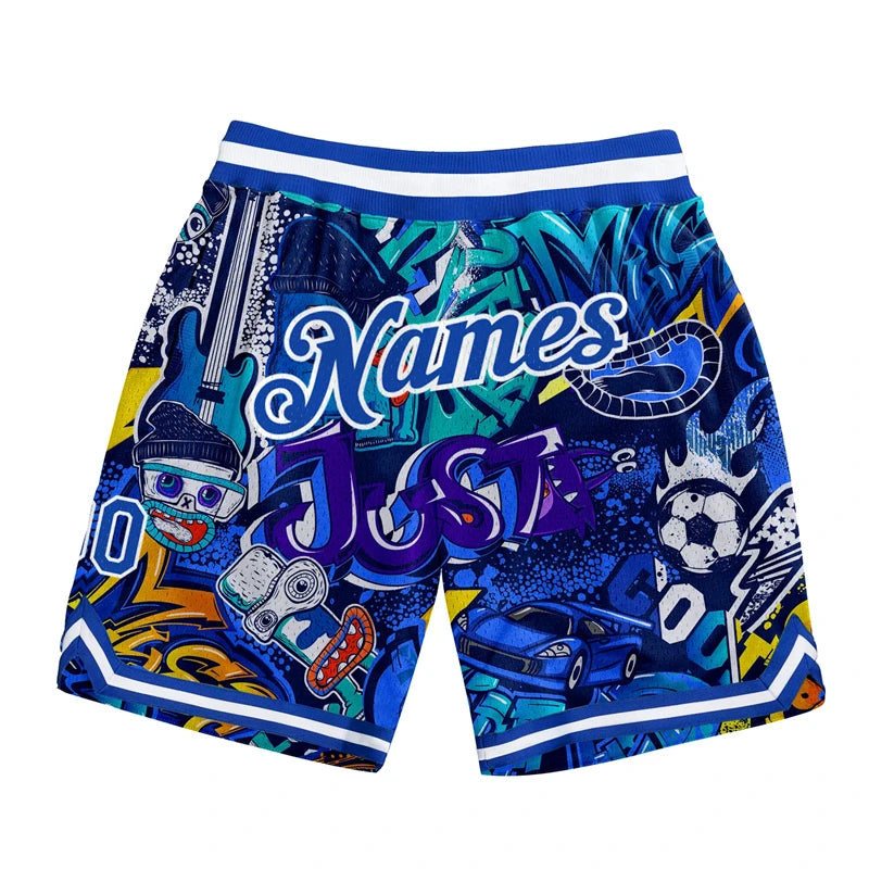 Fashion Graffiti Graphic Basketball Shorts For Men Summer Trend Custom Name Number Sports Short Pants Casual Loose Swim Trunks