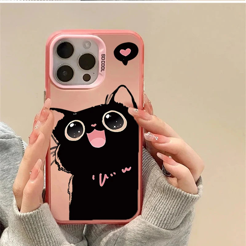 Case For Redmi Note 15 Pro 5G 14 4G 13 Pro 12 Plus 11 10 PRO 11S Black Cat Cute Laser IMD Matte Couple Hard Cover