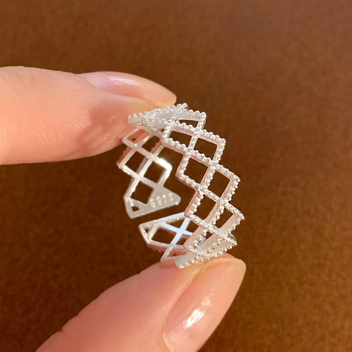 925 Sterling Silver Flower Geometry Ring For Women Girl Hollow Out Zircon Grace Wide Jewelry Gift Dropshipping