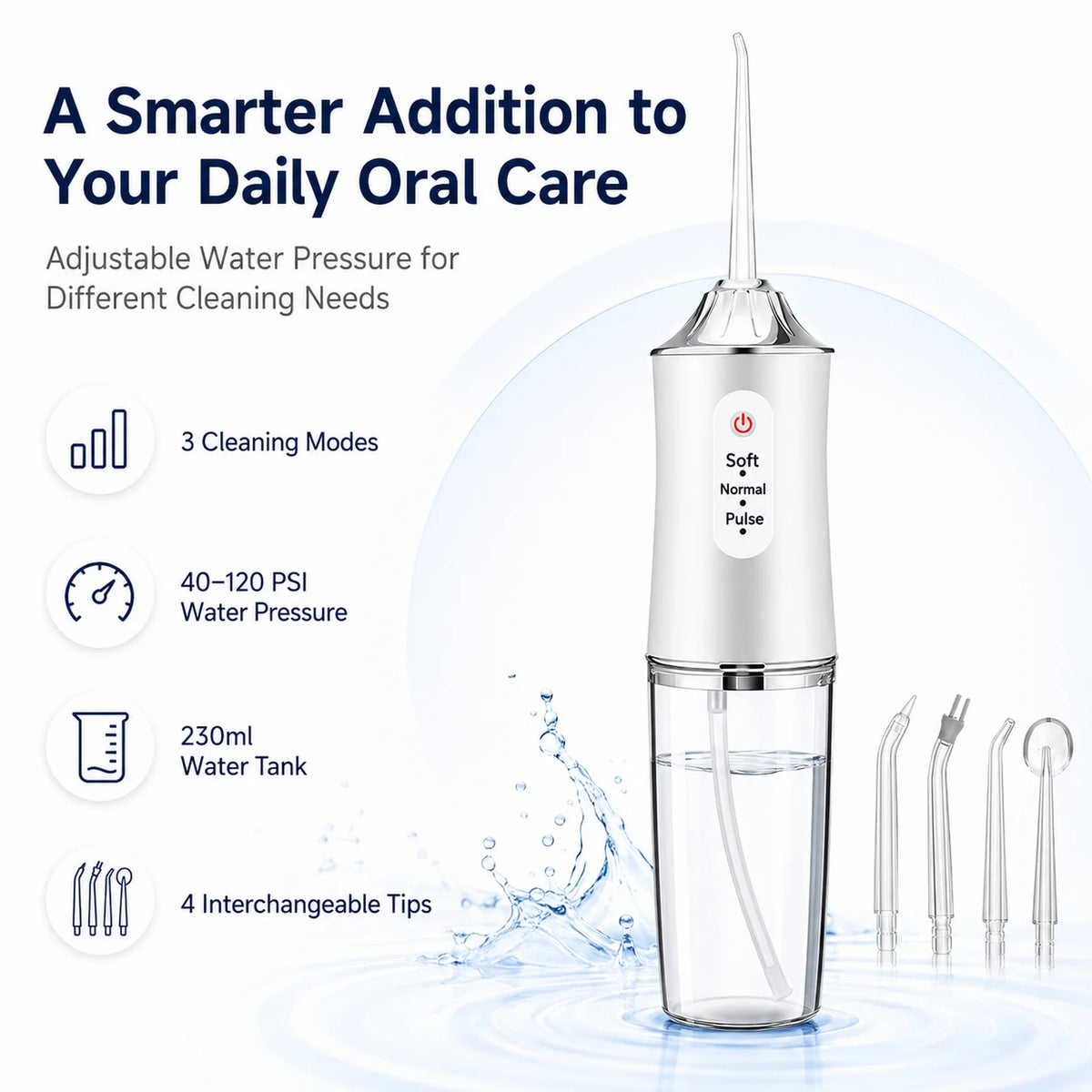 Powerful Battery Electric Pick Ipx7 3 Modes Rechargeable Teeth Cleaning Replacement Tips Oral Irrigator Water Dental Flosser