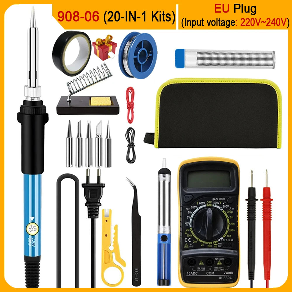 2026 Electric Soldering Iron Kits (SKU:10-IN-1)(16-IN-1)(20-IN-1) 60W Adjustable Temperature Replaceable Soldering Iron Welding
