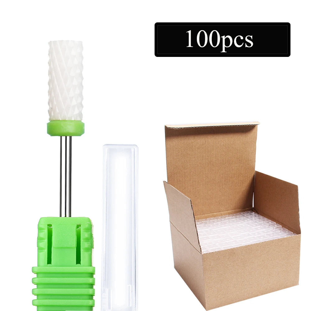 100pc/Set Nail Drill Bit Rotary Ceramic Bits Electric Manicure Milling Cutter For Machine Cuticle Remove Burr Nail Tool