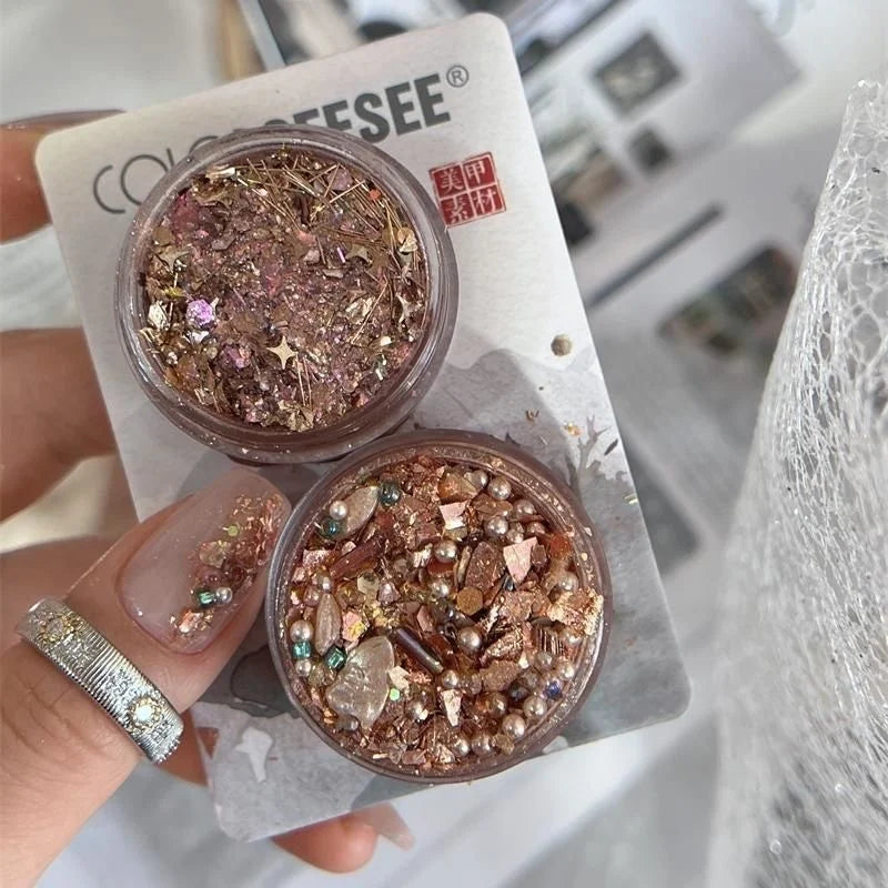 1pc Colorful  nail powder platinum foil decoration and rhinestone accessories DIY nail charm nail gemstone nail products