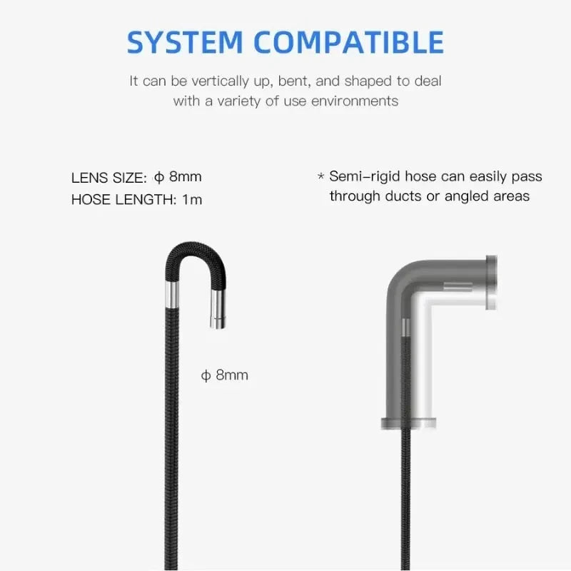 6.0MM/8.0MM 2.0MP 180 Degree Steering Industrial Endoscope Cars Inspection Borescope Camera With 8 LED for iPhone Android PC