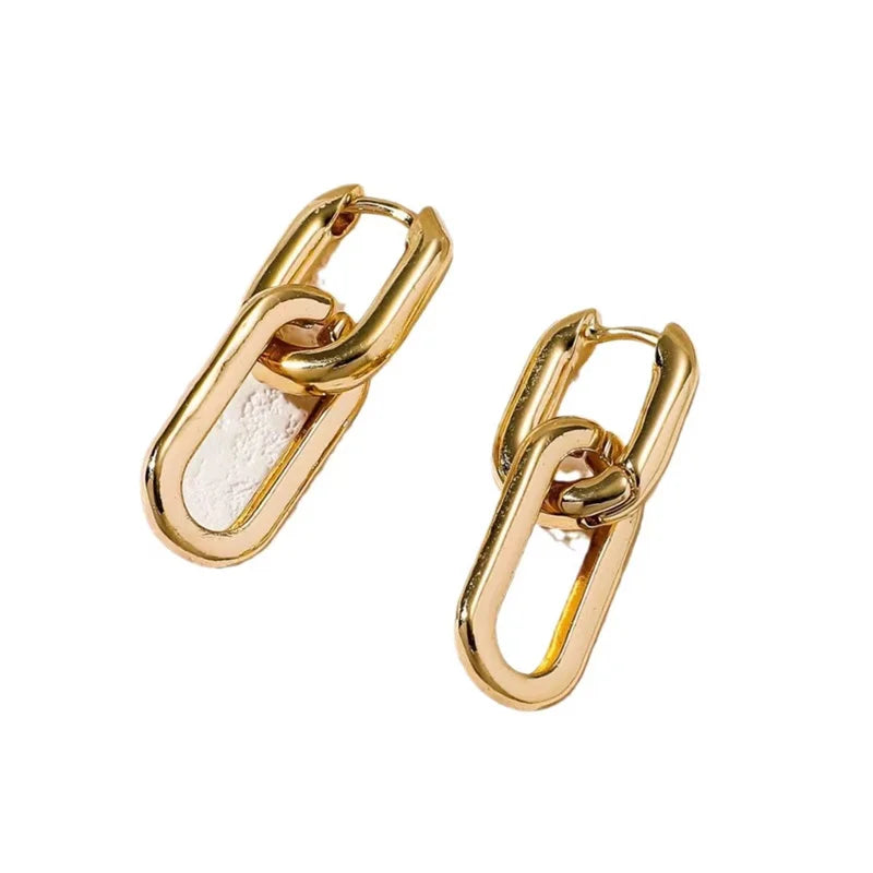 Gold Color Geometric Oval Copper Earrings Fashion Alloy Earrings Detachable Earrings Bridal Jewelry Gift