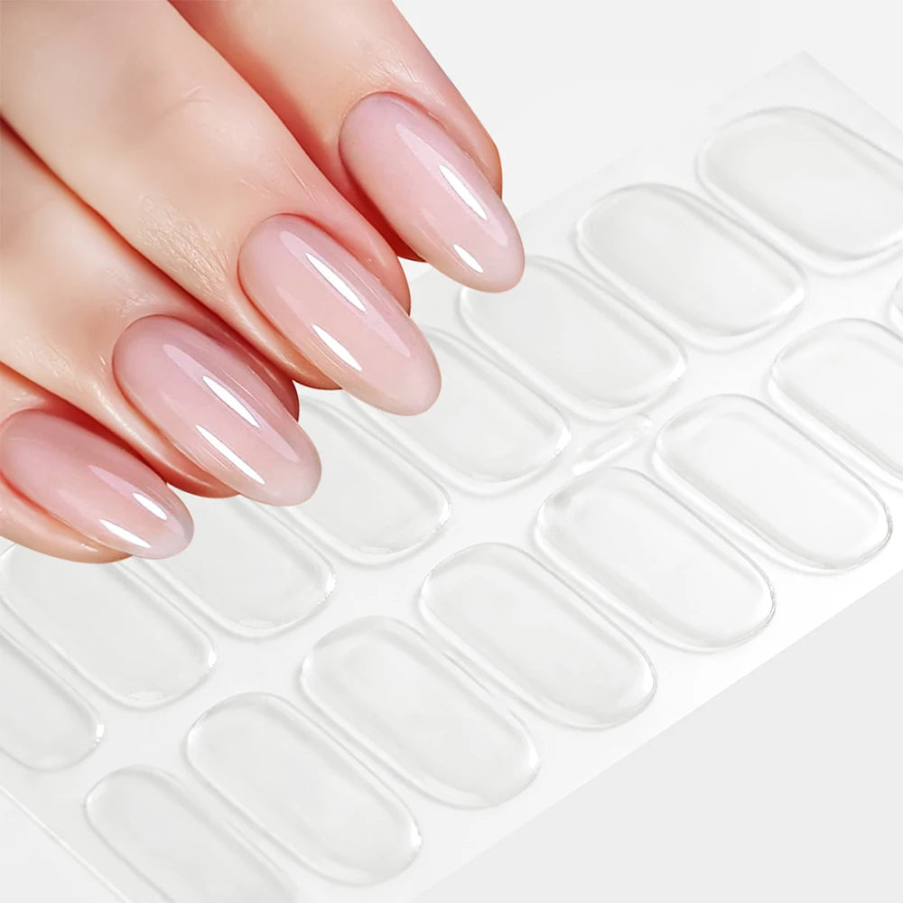16Tips UV Semi Cured Nail Stickers White&Pink Lamp Gel Nail Polish Wraps Full Cover Adhesive Nails Decals Sliders Lamp Neede Y&F