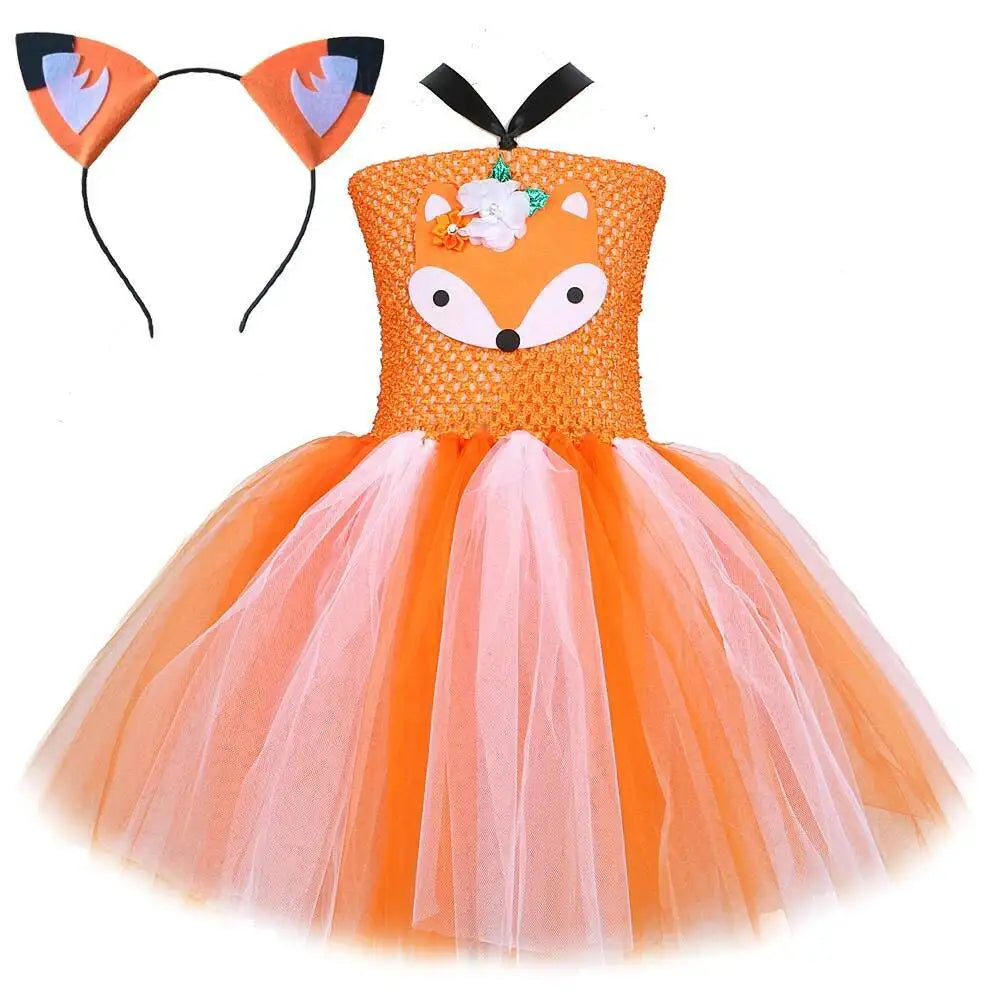 Animal Fox Halloween Costume for Girls Birthday Party Tutu Dress Kids Girl Photoshoot Outfit Children New Years Carnival Clothes