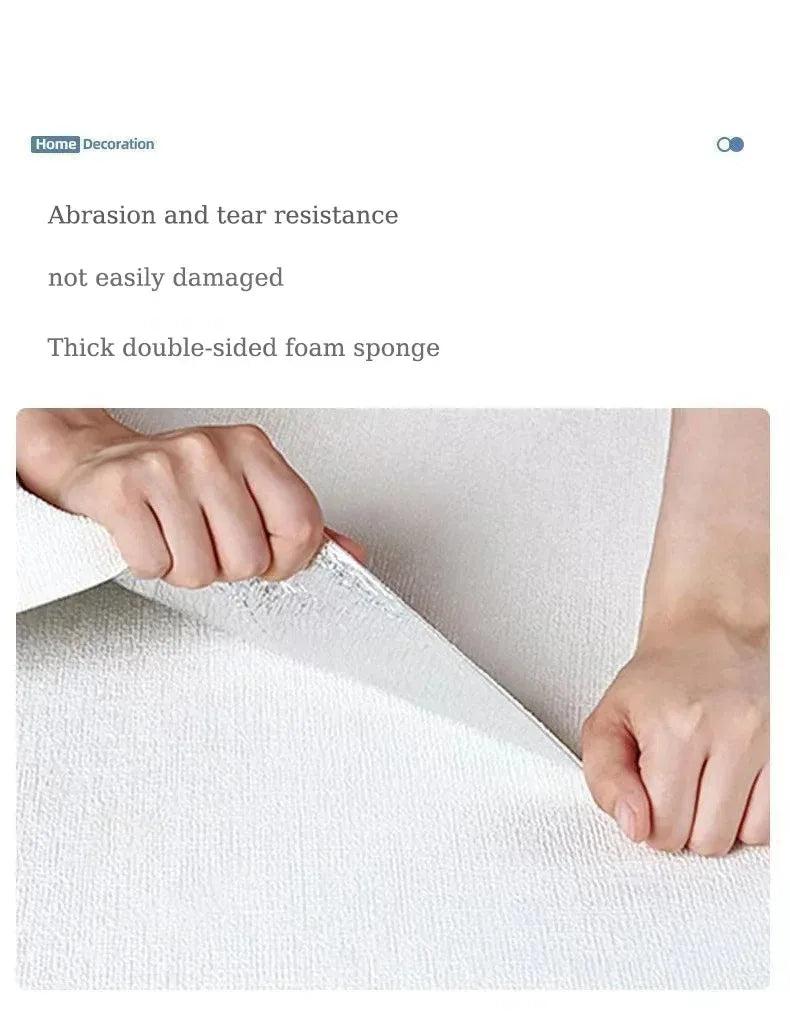 3D DIY Thicken Waterproof Mildew Proof Self-adhesive Insulation Wallpaper Linen Plain Color Stickers Renovation Wall Stickers