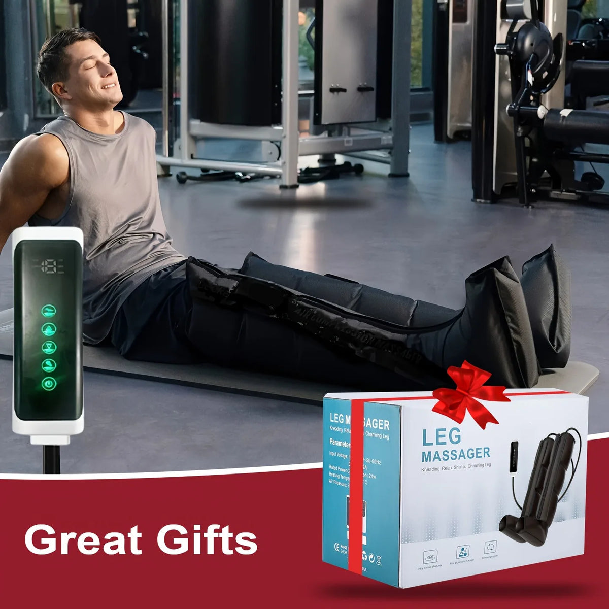 2pcs Professional Air Compression Leg Massager Boots with 6-Airbag Pneumatic, Adjustable Intensity/Speed Modes, Varicose & Muscl