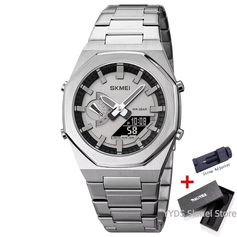 SKMEI Luxury Quartz Watch for Men Sport Stainless Steel Digital LED Display Waterproof Wristwatches Mens Clock Reloj Hombre 1816