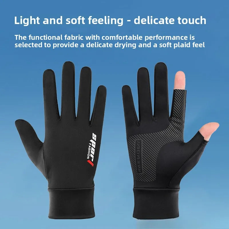 1Pair Fishing Gloves Breathable Two Fingers Elastic Summer Autumn Ice Silk Sunscreen Anti-slip Gloves Cycling Fishing Accessorie