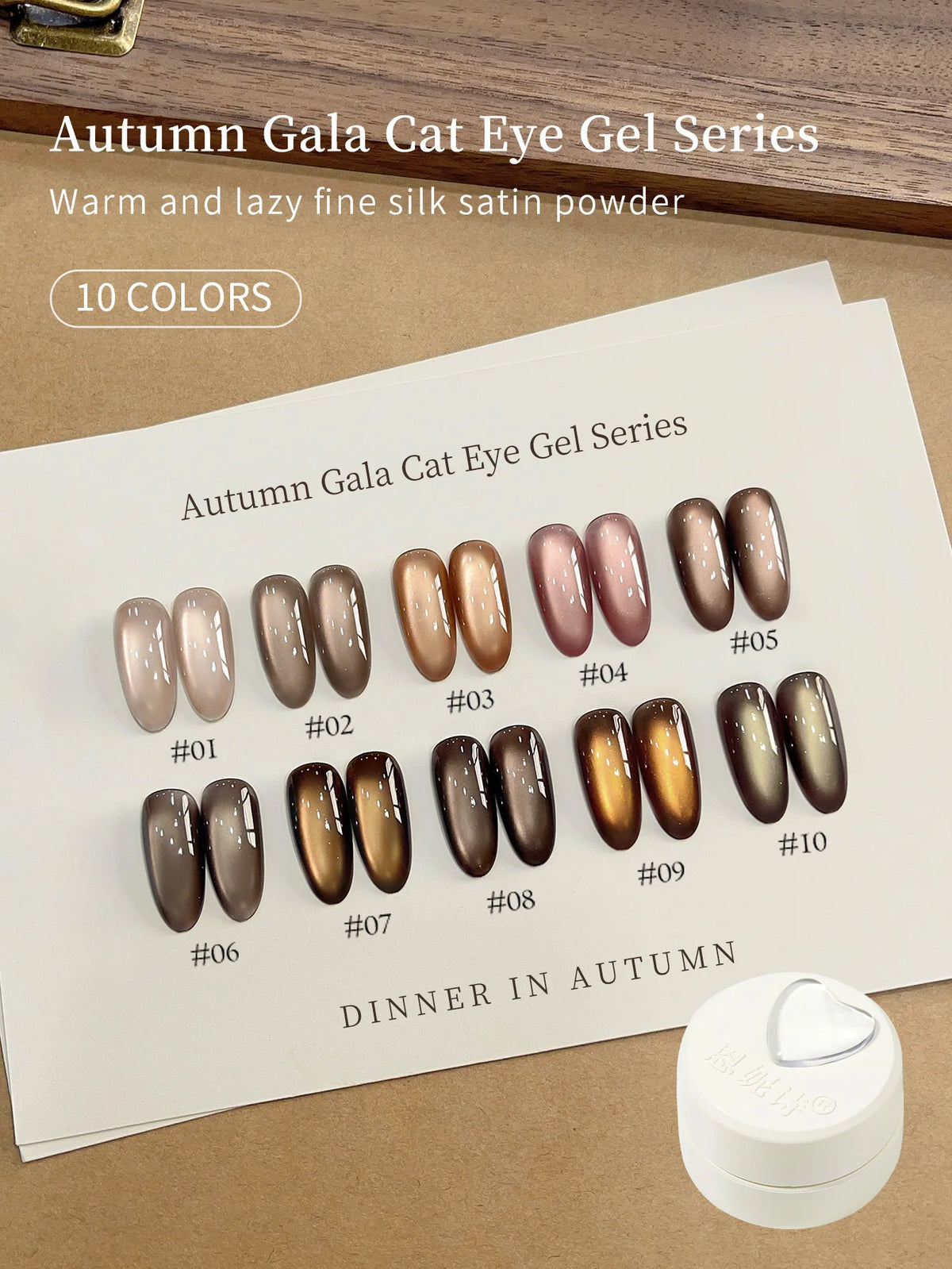 10 Colors Luxury Coffee Brown Cat's Eye Nail Gel Polish Set with Soak Off UV LED Cat Eye Gel Polish Manicure Nail Art Kit