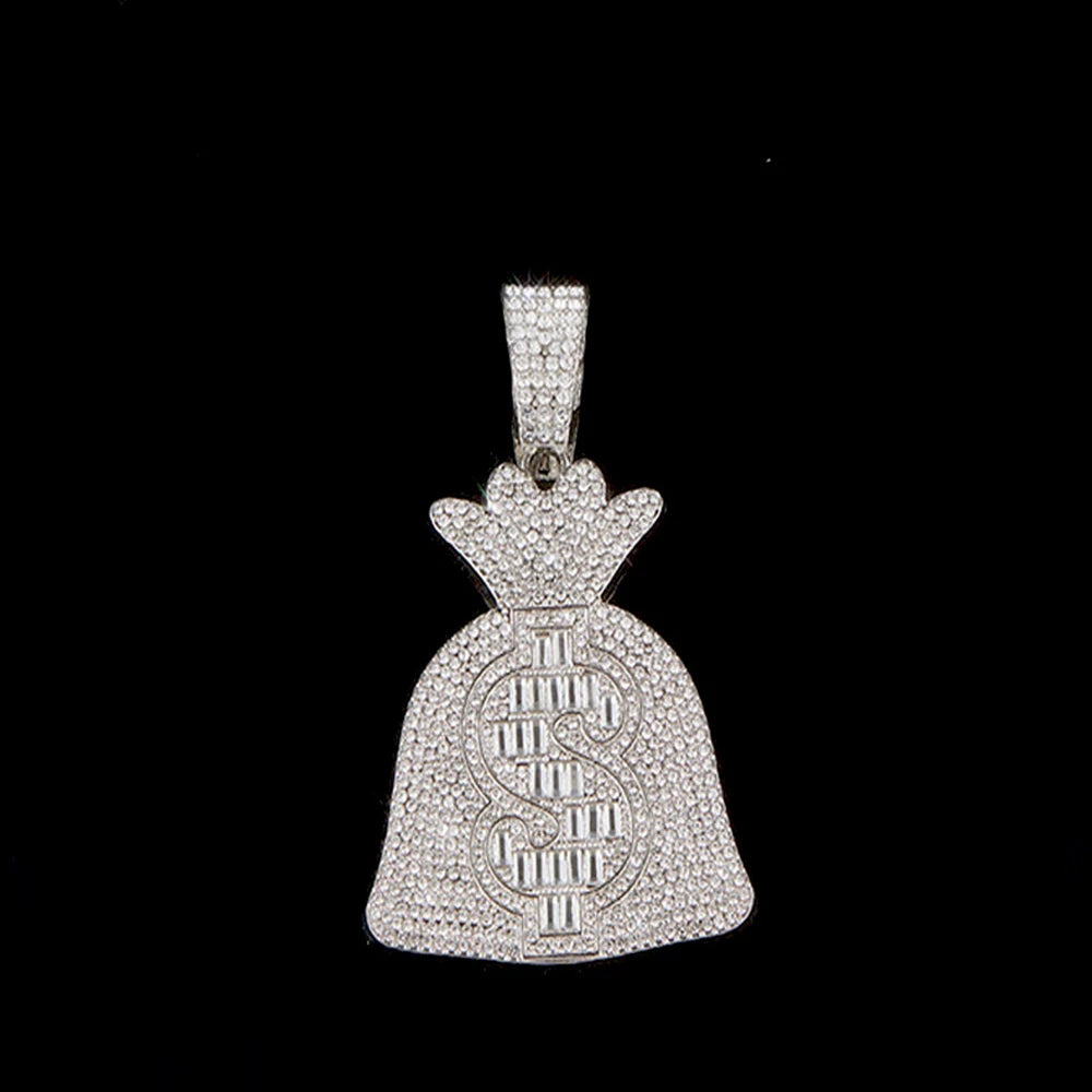 Men Women Hip Hop Dollar Sign Money Bag Pendant Necklace With 14mm Cuban ChainUSD Money Bag Necklaces Trendy Charm Jewelry Gift