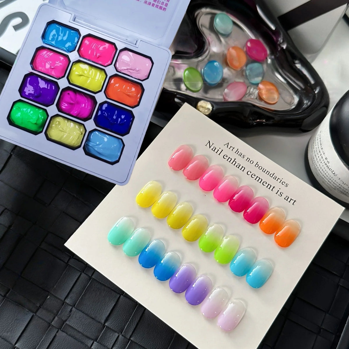 12 Color Full Rainbow Solid Nail Polish Adhesive, High Saturation Gloss Color Nail Kit, Fashionable LED Nail Art, Perfect Gift