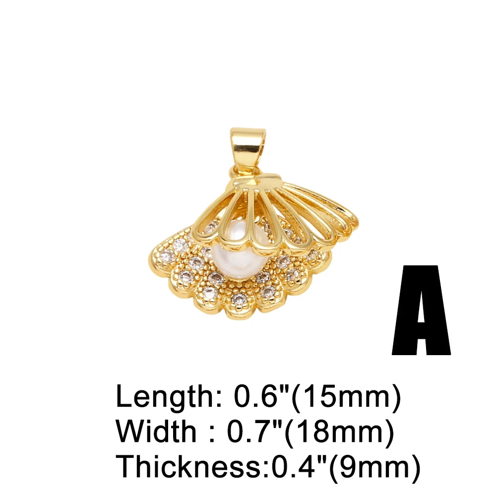 OCESRIO Multicolor Crystal Pearl Heart Pendant for Necklace Copper Gold Plated Scallop Bee Jewelry Making Component pdtb707