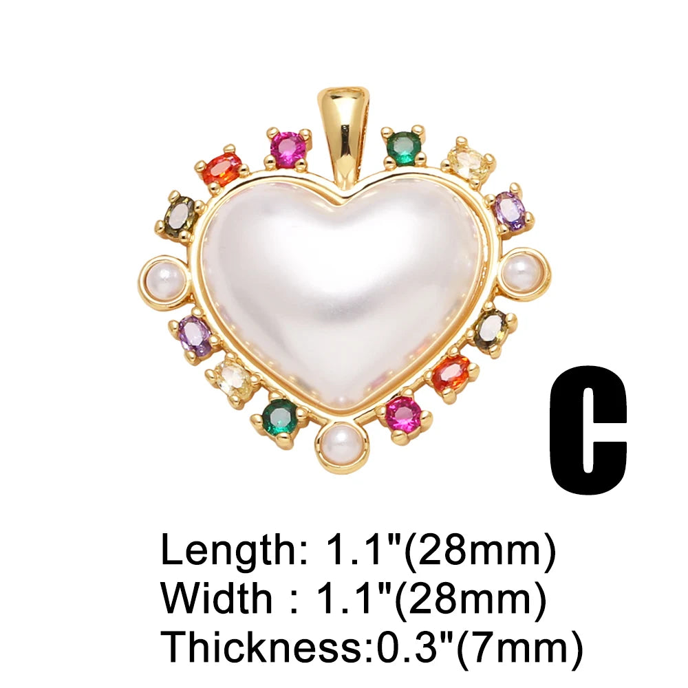 OCESRIO Multicolor Crystal Pearl Heart Pendant for Necklace Copper Gold Plated Scallop Bee Jewelry Making Component pdtb707