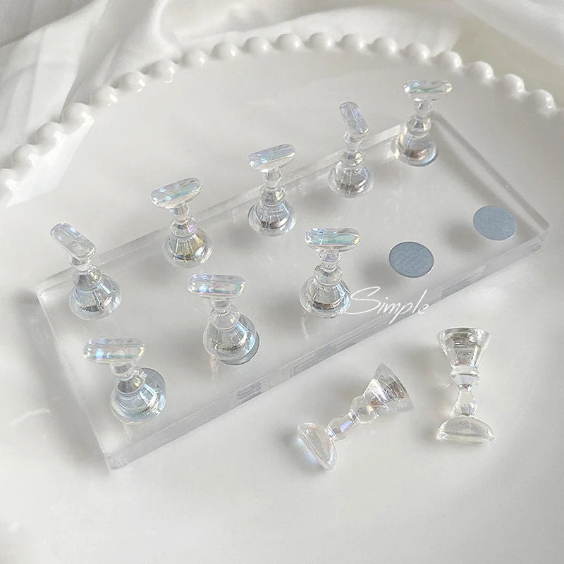 10/5Pcs Transparent Aurora Nail Stand Magnetic False Nail Tips Holder Press on Nails Display Rack Acrylic Nail Painting/Training