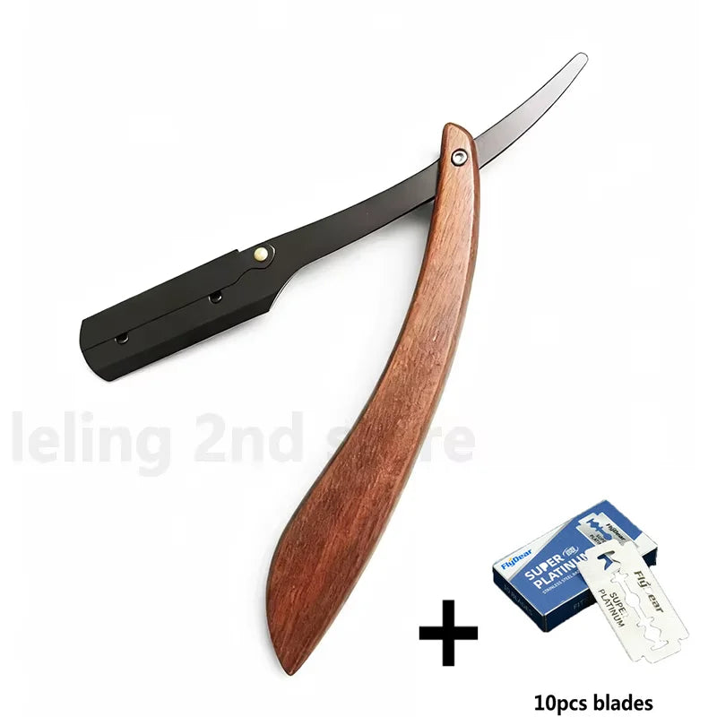 Wood Men Shaving Barber Tools Hair Razor Folding Shaving Knife Stainless Steel Straight razor Holder