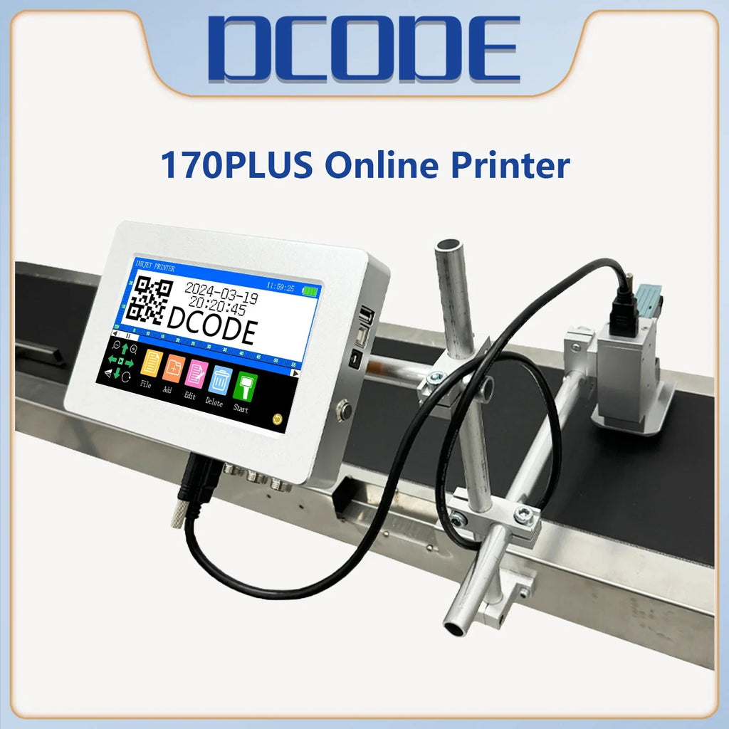 DCODE 170PLUS 7-inch IPS TIJ Industrial Online Inkjet Printer 12.7mm Text QR Barcode Batch Number Logo Date Label Glass Printer