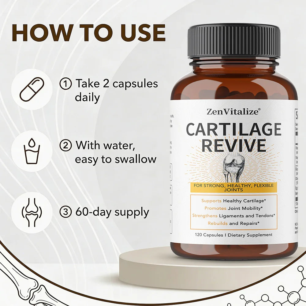 Cartilage Revive Supplement Capsules with Glucosamine, MSM, Vitamin D3, C - Joint Support, Antioxidant, Enhances Flexibility