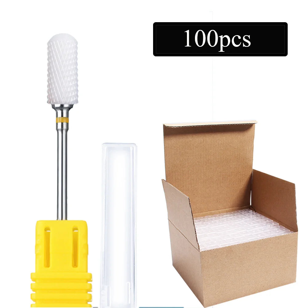 100pc/Set Nail Drill Bit Rotary Ceramic Bits Electric Manicure Milling Cutter For Machine Cuticle Remove Burr Nail Tool