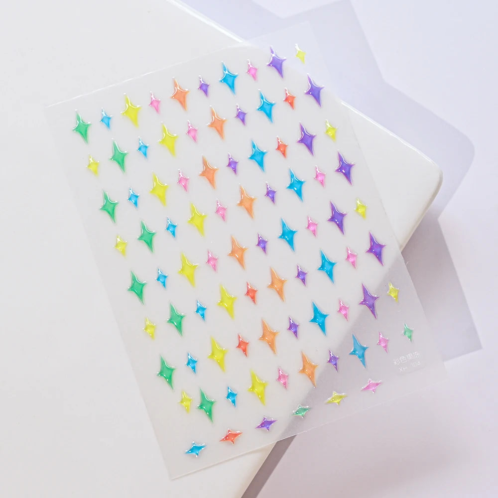 1Sheet Korean White Cloud Blue Nail Art Sticker 3D Star Moon Decal Pure Twilight Self-adhesive Manicure Slider Accessories RE#53