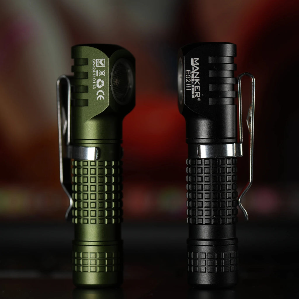 Mankerlight E02 III 560 Lumens Everyday Carry Angle Flashlight USB-C 10440 / AAA Flashlight with Reversable Clip, Magnet Base