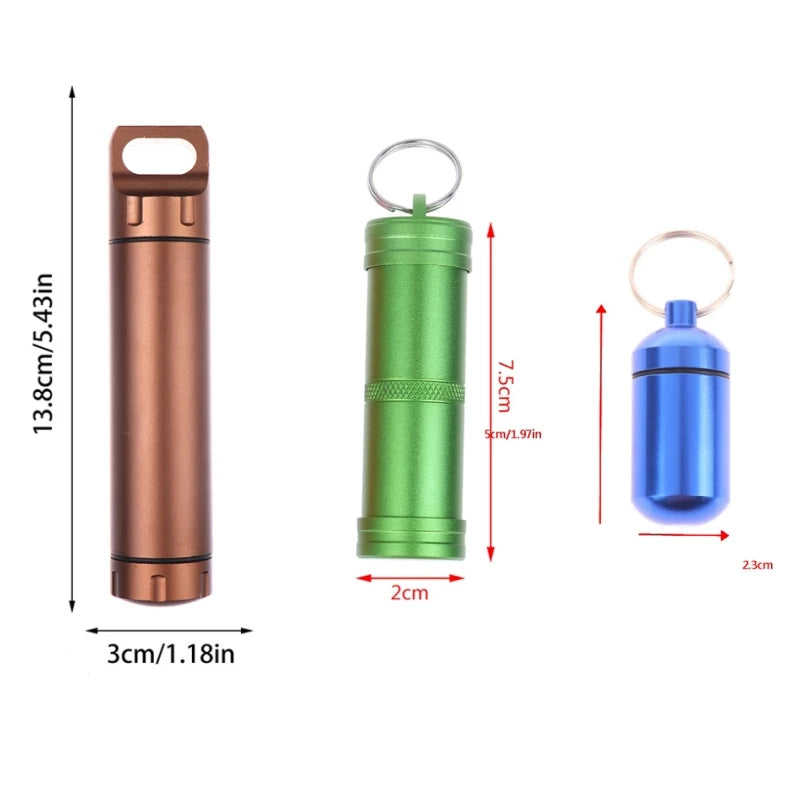 1Pcs Portable Outdoor Waterproof Survival Sealed Pill Box Capsule Seal Bottle  Storage Box  Mini With Keyring Sealed Tank Alloy