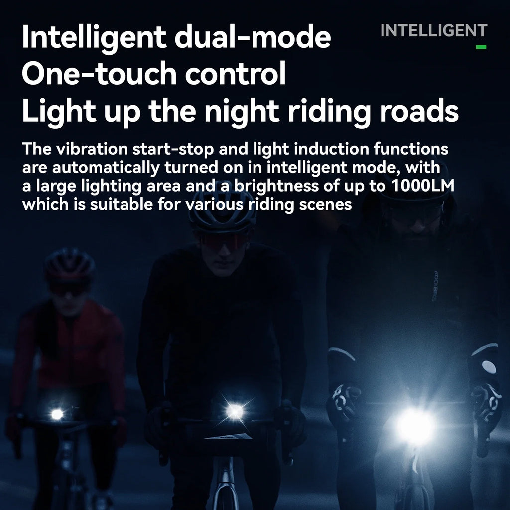 ROCKBROS 1000LM Bike Light Bicycle Front Light Type-C Headlight Smart Power Display Screen MTB Road Cycling Flash Highlight