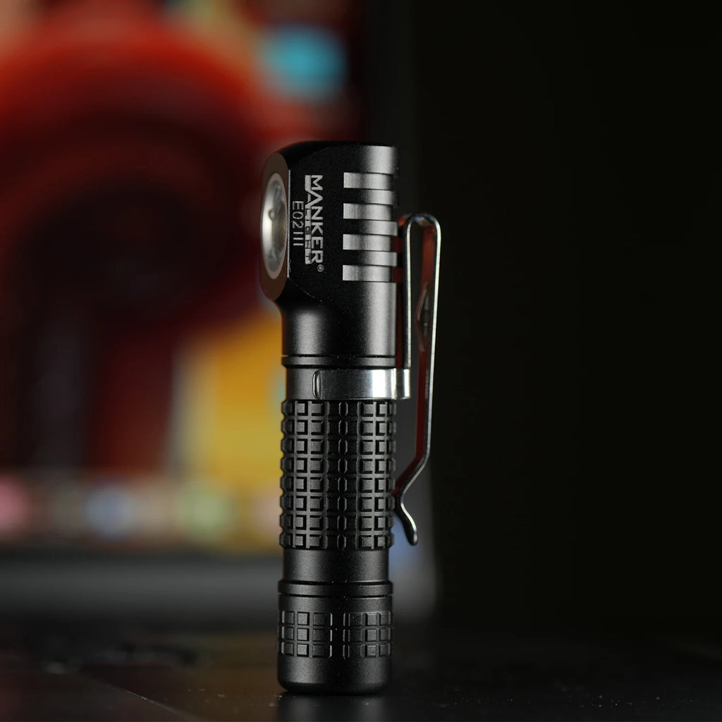 Mankerlight E02 III 560 Lumens Everyday Carry Angle Flashlight USB-C 10440 / AAA Flashlight with Reversable Clip, Magnet Base